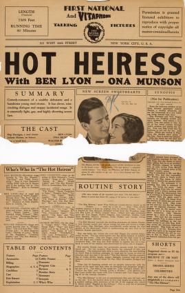 Pressbook for Hot Heiress  (1931)